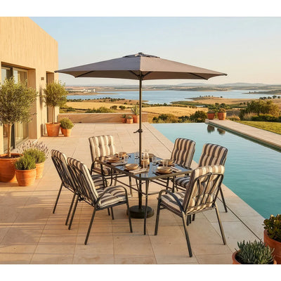 Conjunto de comedor Piave con sillas acolchadas a rayas